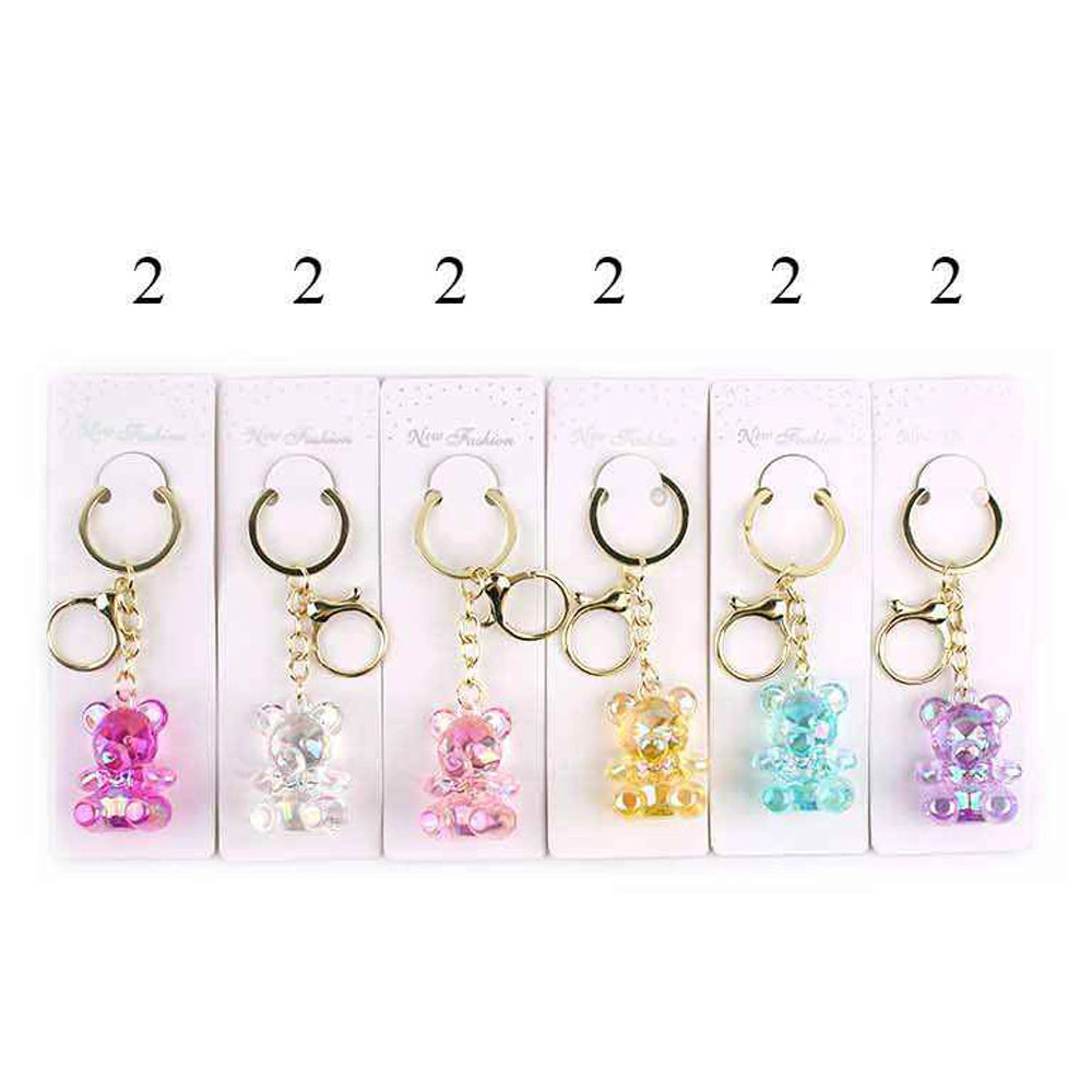 Faceted Crystal Bear Keychain – 4.5cm 3D Resin Teddy Bear Bag Charm with Gold Lobster Clasp (KBC-0695)
