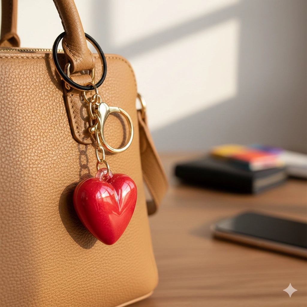 3D Iridescent Heart Keychain with Gold Lobster Clasp & Key Ring – 3.5cm Aesthetic Heart (KBC-0697)