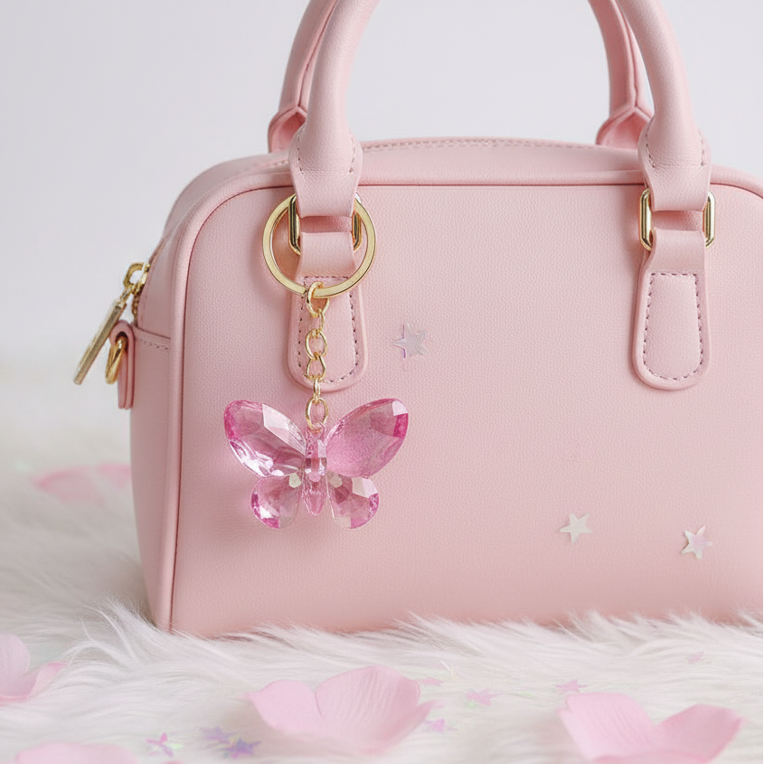Iridescent Crystal Butterfly Keychain - Sparkling Acrylic Butterfly Bag Charm & Key Ring Accessory (KBC-0699)