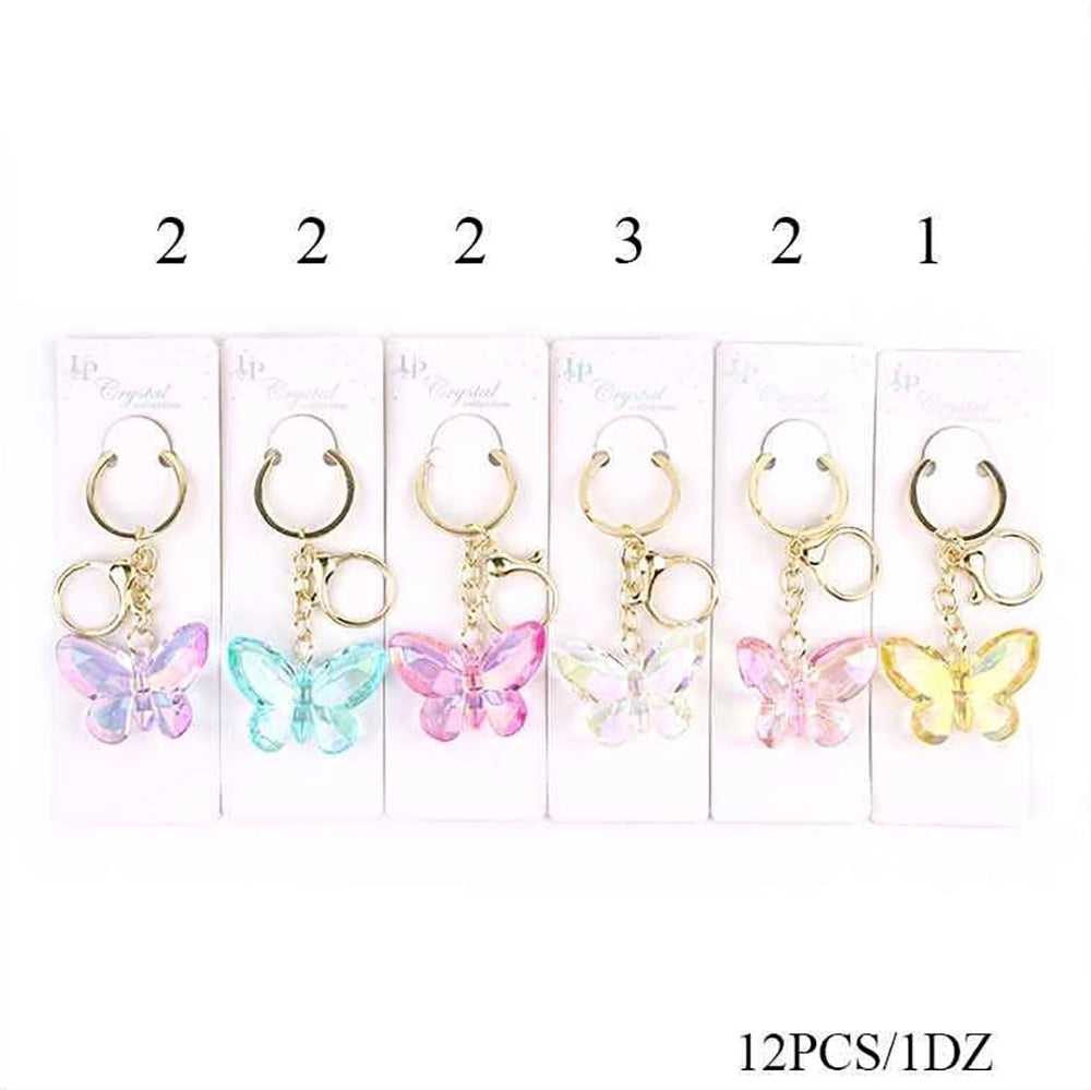 Iridescent Crystal Butterfly Keychain - Sparkling Acrylic Butterfly Bag Charm & Key Ring Accessory (KBC-0699)