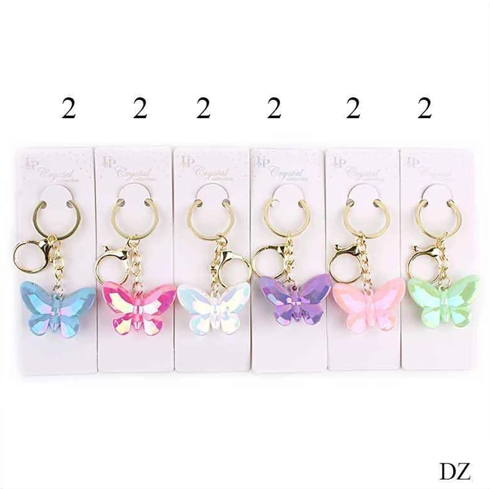 Crystal Butterfly Keychain – Elegant Iridescent Butterfly Charm for Bags and Keys, Set of 12 (KBC-0700)