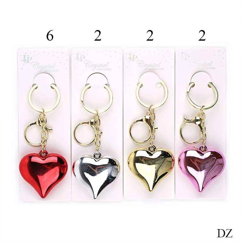 Heart Shape Keychain - Metallic Finish Love Heart Keyring for Bags, Keys, and Gifts (12pcs) KBC-0709