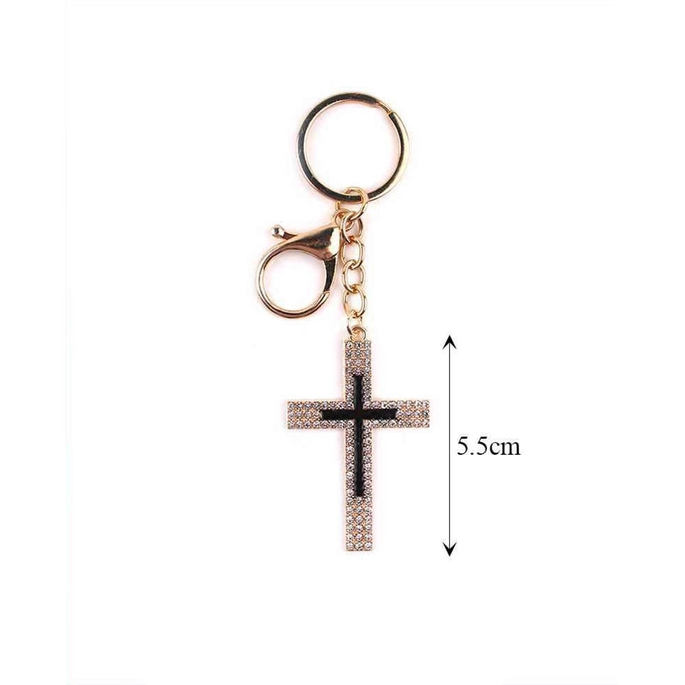 Crystal Cross Keychain – Elegant Rhinestone Cross Keyring with Clasp, 5.5cm – Available in Gold & Silver (KBC-0715)
