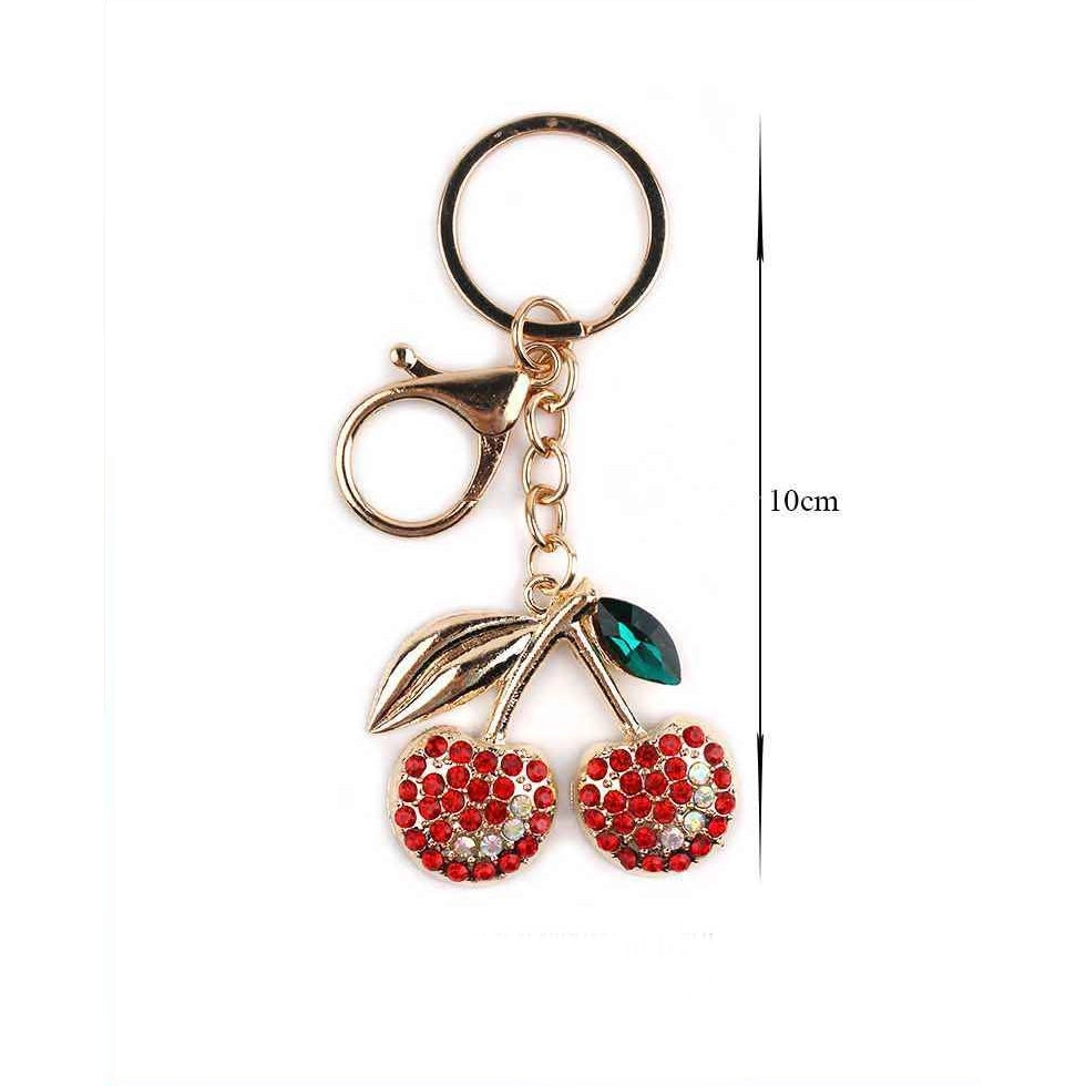 Rhinestone Fruit Keychain Set - Sparkly Cherry, Strawberry & Apple Bag Charms (12 Pieces) (KBC-0717)