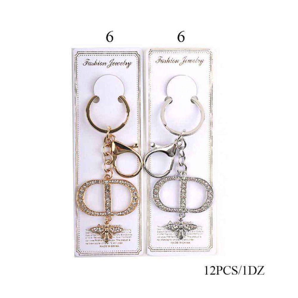 Luxury Crystal CD Initial Anklet with Bee Charm – Gold & Silver Rhinestone Ankle Bracelet (KBC-0720)