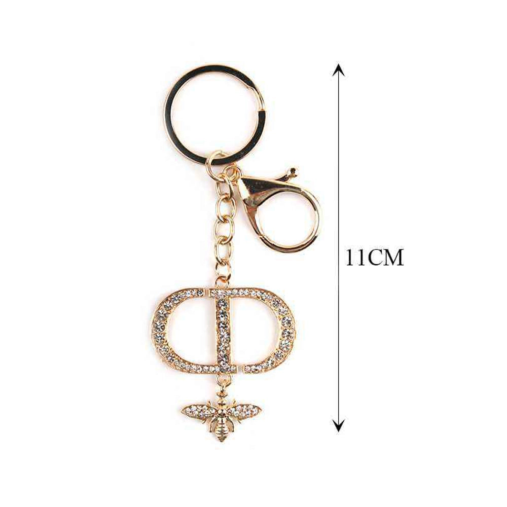 Luxury Crystal CD Initial Anklet with Bee Charm – Gold & Silver Rhinestone Ankle Bracelet (KBC-0720)