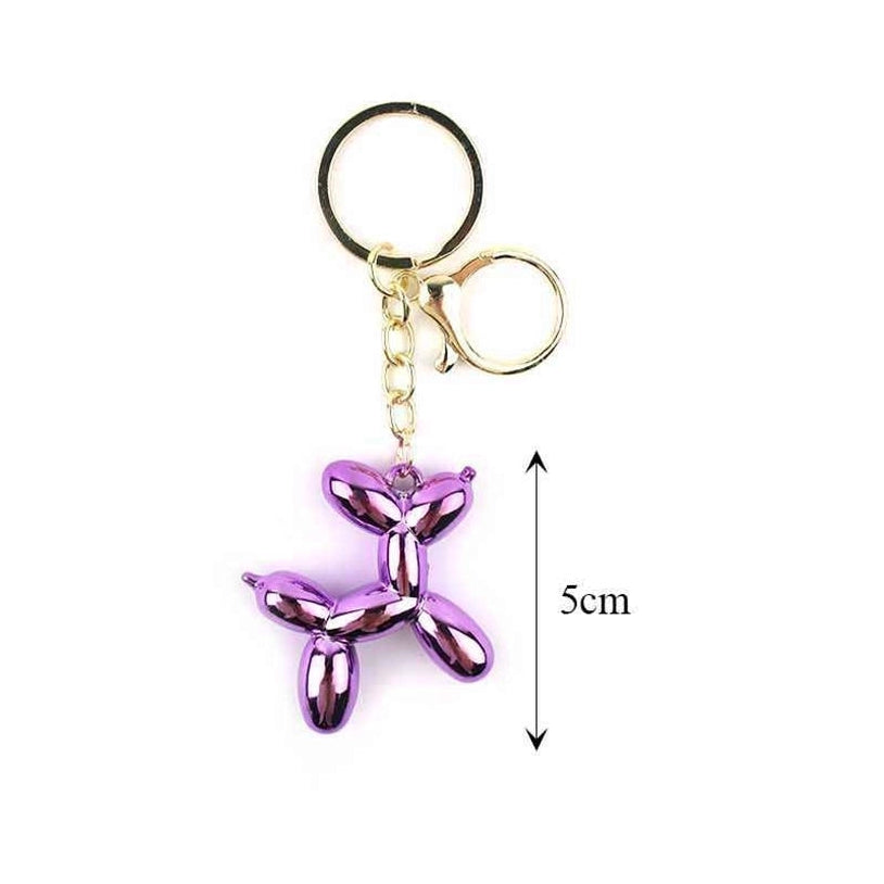 Balloon Dog Keychain – Metallic Crystal Balloon Animal Key Ring – Assorted Colors 12pcs (KBC-0725)
