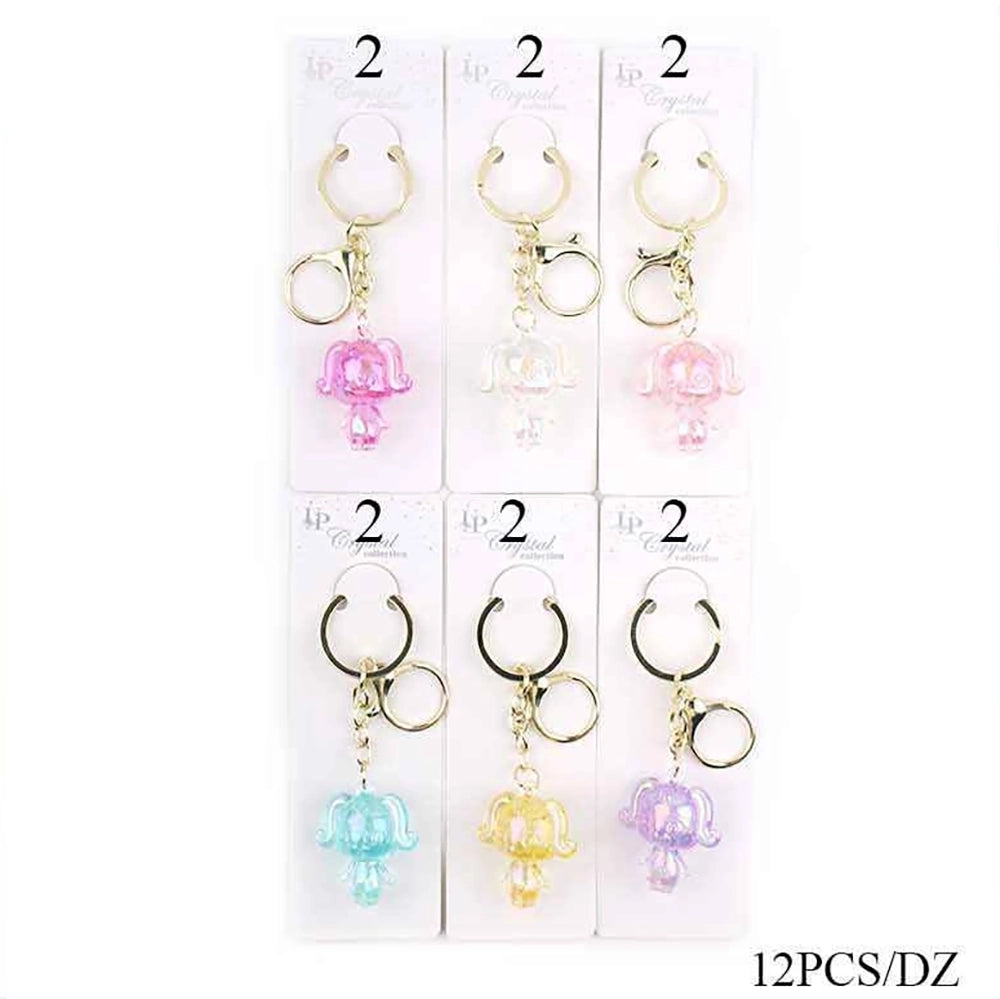 Crystal Angel Bear Keychain - Cute Iridescent Teddy Bear Charm with Gold-Tone Hardware - Assorted Colors (KBC-0727)