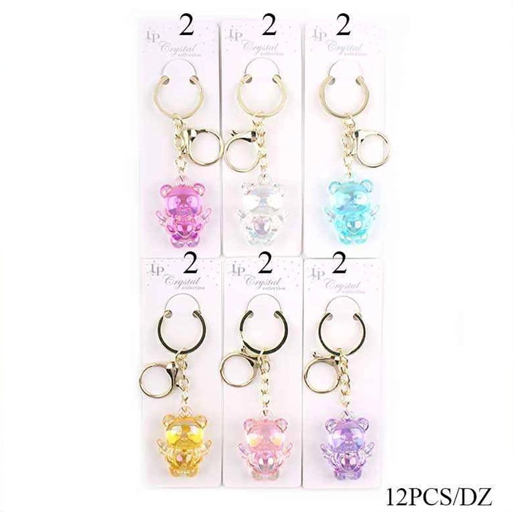Crystal Acrylic Teddy Bear Keychain - Cute Translucent Bear Charm Keyring (12pcs) KBC-0729