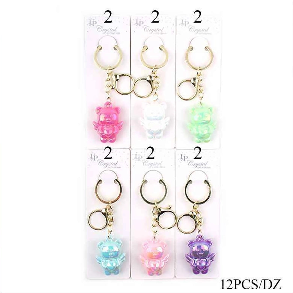Crystal Angel Bear Keychain - Cute Decorative Charm for Bags and Keys (12 Pack) KBC-0730
