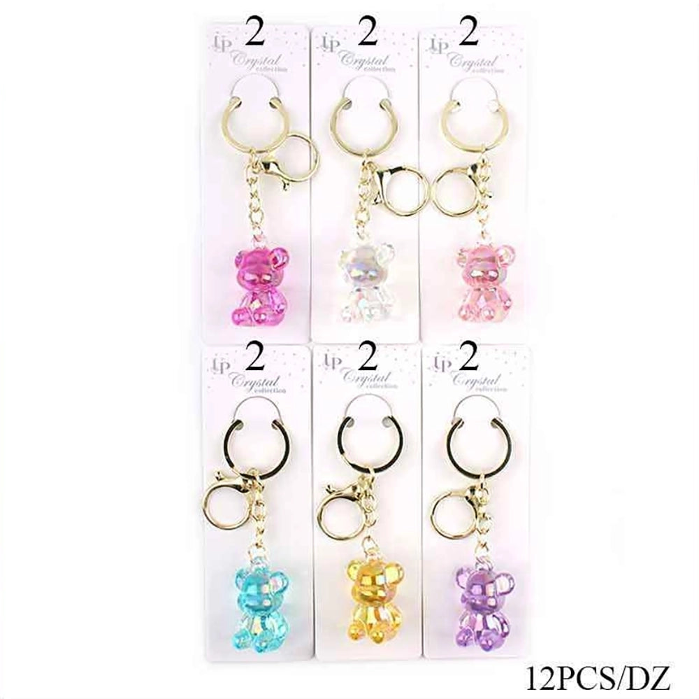 Crystal Teddy Bear Keychain - Adorable Acrylic Bear Charm with Gold-Tone Key Ring, 4.5cm, Multicolor Assortment (KBC-0731)