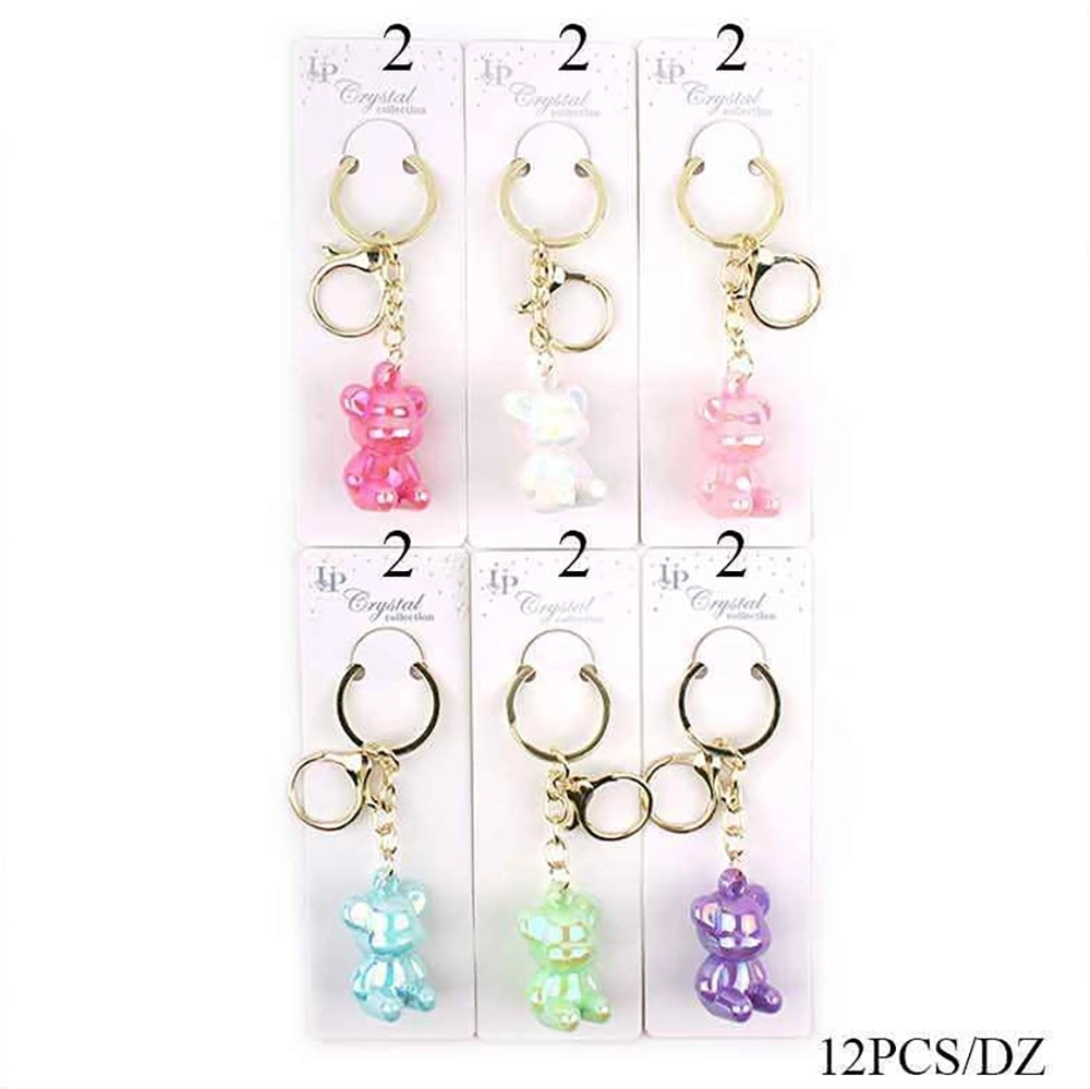 Crystal Iridescent Bear Keychain - Cute Acrylic Bear Charm Keyring (12pcs) (KBC-0732)