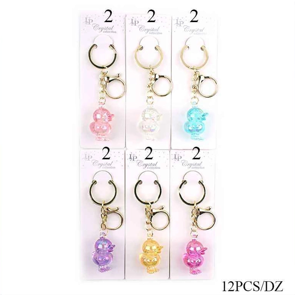 Crystal Duck Keychain - Assorted Colors, 4cm Acrylic Charm, Bulk 12-Pack (KBC-0739) (KBC-0739)