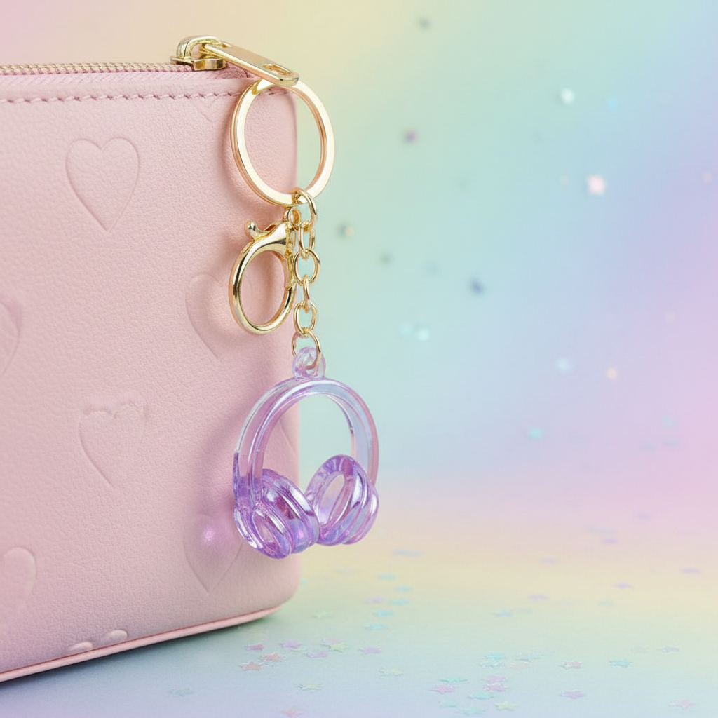 Crystal Headphones Keychain - Cute Miniature Headphone Charm Keyring for Bags & Accessories (KBC-0740)