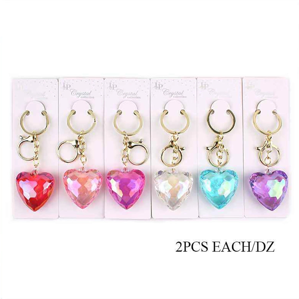 12-Piece Faceted Crystal Heart Keychain Bulk Set - Gold Keyring Bag Charm Accessories (KBC-0741)