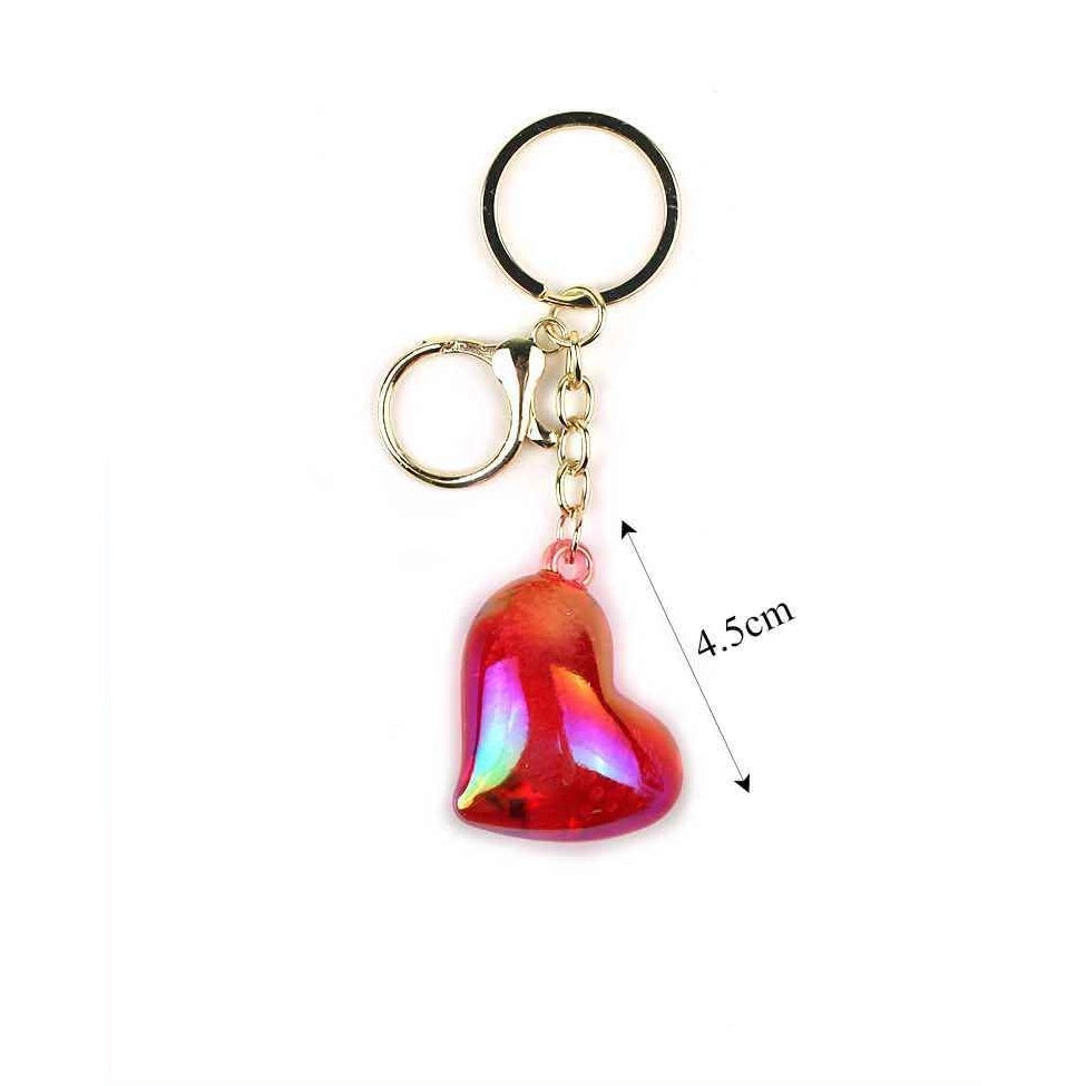 Iridescent Heart Keychain Bulk Pack – 12pc Aurora Crystal Resin Heart Keyrings, Cute Valentine's Day Party Favors, Girls Backpack Charms, 6 Assorted Colors (KBC-0742)