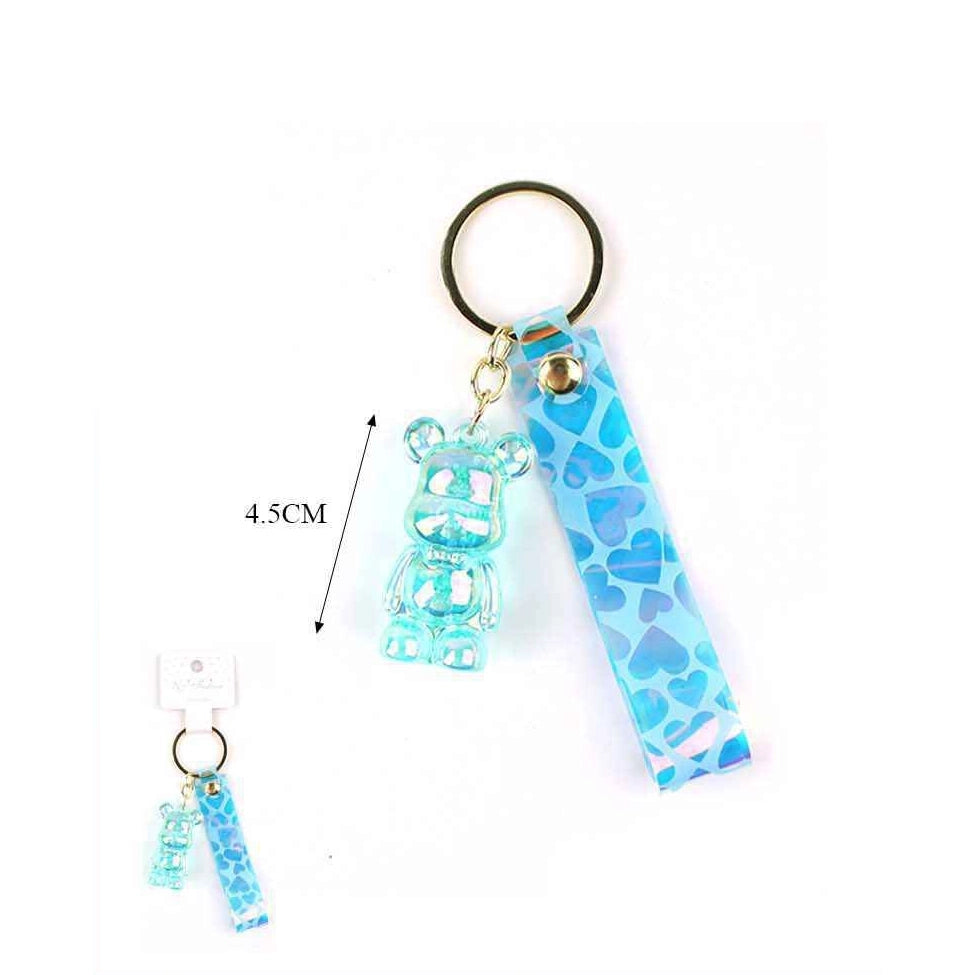 Iridescent Bear Keychain with Heart Strap – 12-Piece Bulk Set, Cute Translucent Acrylic Cartoon Bear Keyring Bag Charm, Trendy Party Favors & Gifts (KBC-0750)