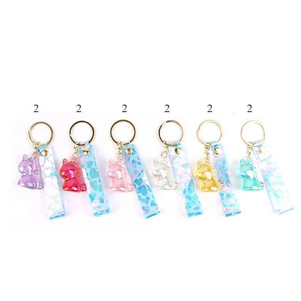 12-Piece Unicorn Crystal Jelly Keychain Set with Holographic Heart Strap – Cute Charm Keyring Party Favors & Wholesale Accessories (KBC-0751)