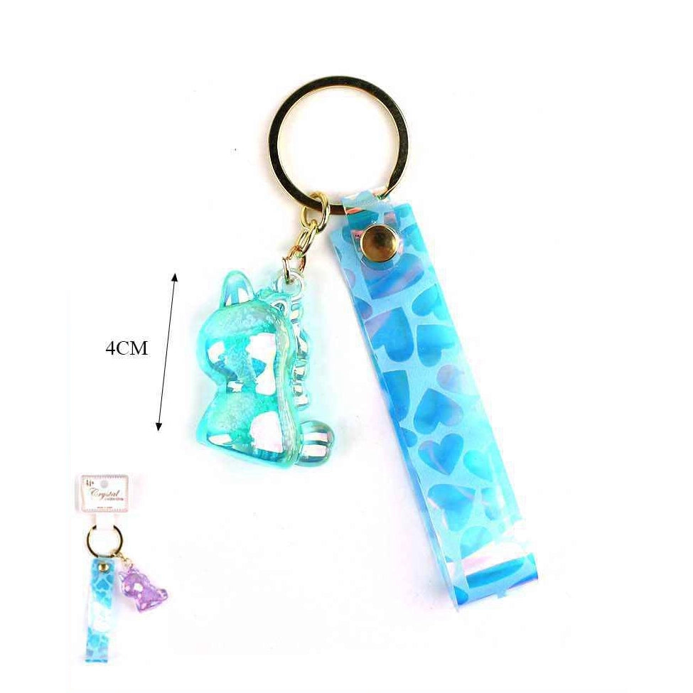 12-Piece Unicorn Crystal Jelly Keychain Set with Holographic Heart Strap – Cute Charm Keyring Party Favors & Wholesale Accessories (KBC-0751)