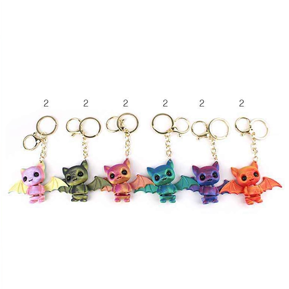 Cute Articulated Bat Keychains (12-Piece Bulk Pack) – 3D Printed Style Winged Bat Keyrings, Colorful Gothic Backpack Charms (KBC-0761)