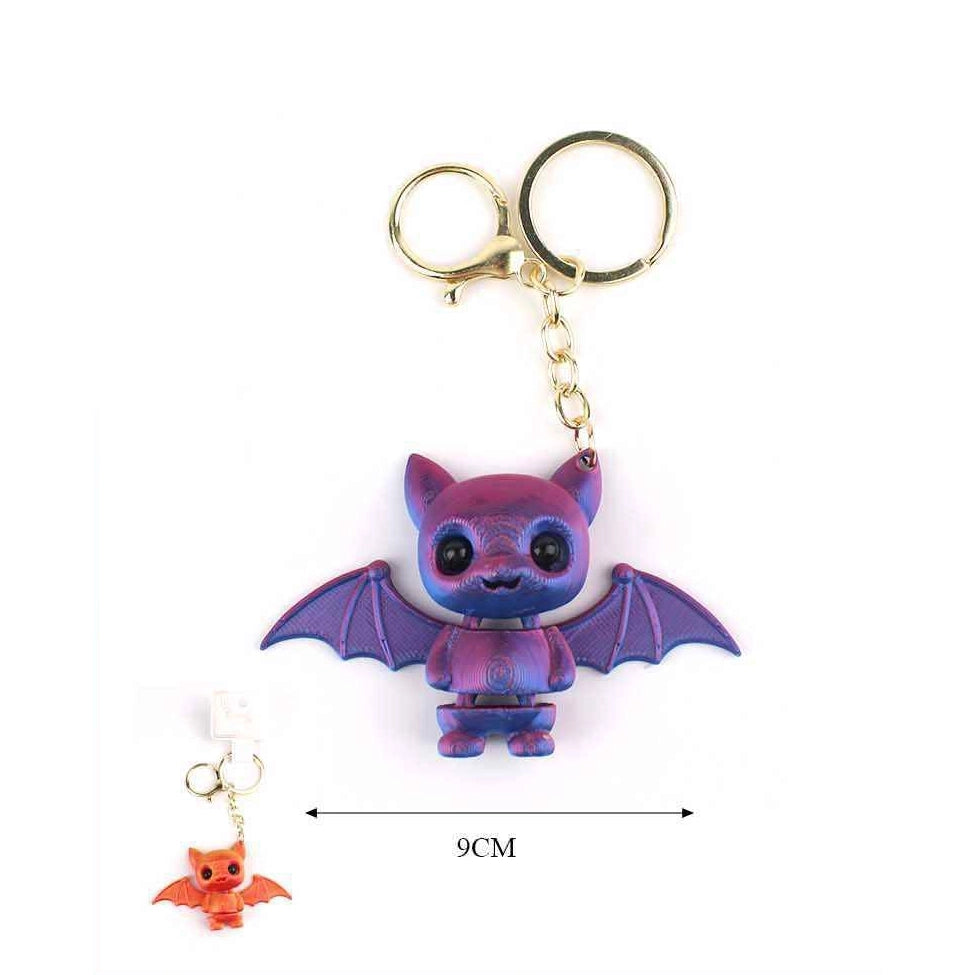 Cute Articulated Bat Keychains (12-Piece Bulk Pack) – 3D Printed Style Winged Bat Keyrings, Colorful Gothic Backpack Charms (KBC-0761)