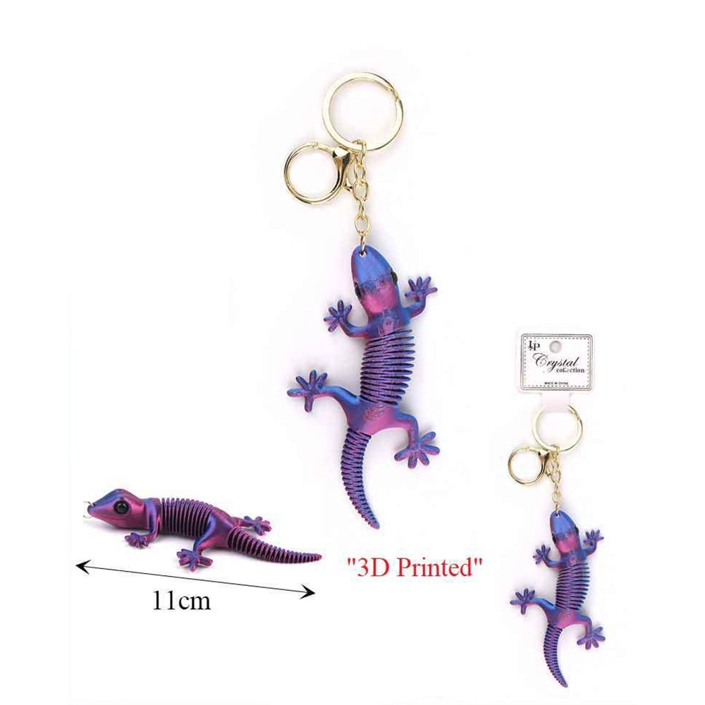 3D Printed Articulated Lizard Keychain – 11cm Flexible Gecko Keyring with Iridescent Metallic Color-Shift Finish (KBC-0765)