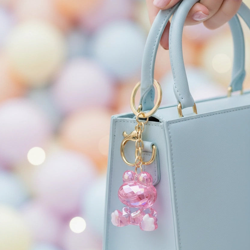 Cute Crystal Frog Keychain – Iridescent Resin Frog Backpack Charm, Gold Key Ring & Lobster Clasp, Kawaii Animal Bag Pendant Accessory (KBC-0786)