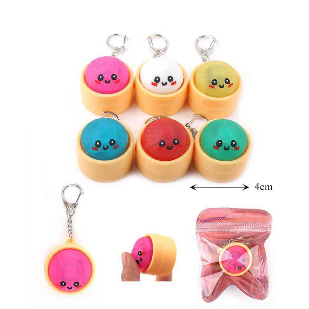 Cute Dumpling Squishy Keychain Bulk Pack (12-Piece) – Kawaii Dim Sum Bao Stress Relief Fidget Toy, Colorful Squeeze Keyring Party Favors for Kids & Adults (KBC-0797)
