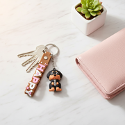 12pc Bulk Cute Dog Keychains Set - 4.5cm 3D Cartoon Puppy Keyrings with "Happy" Wrist Strap, Assorted Dog Breeds Silicone Bag Charms for Kids, Party Favors, Gift Shop Supplies (KBC-0806)