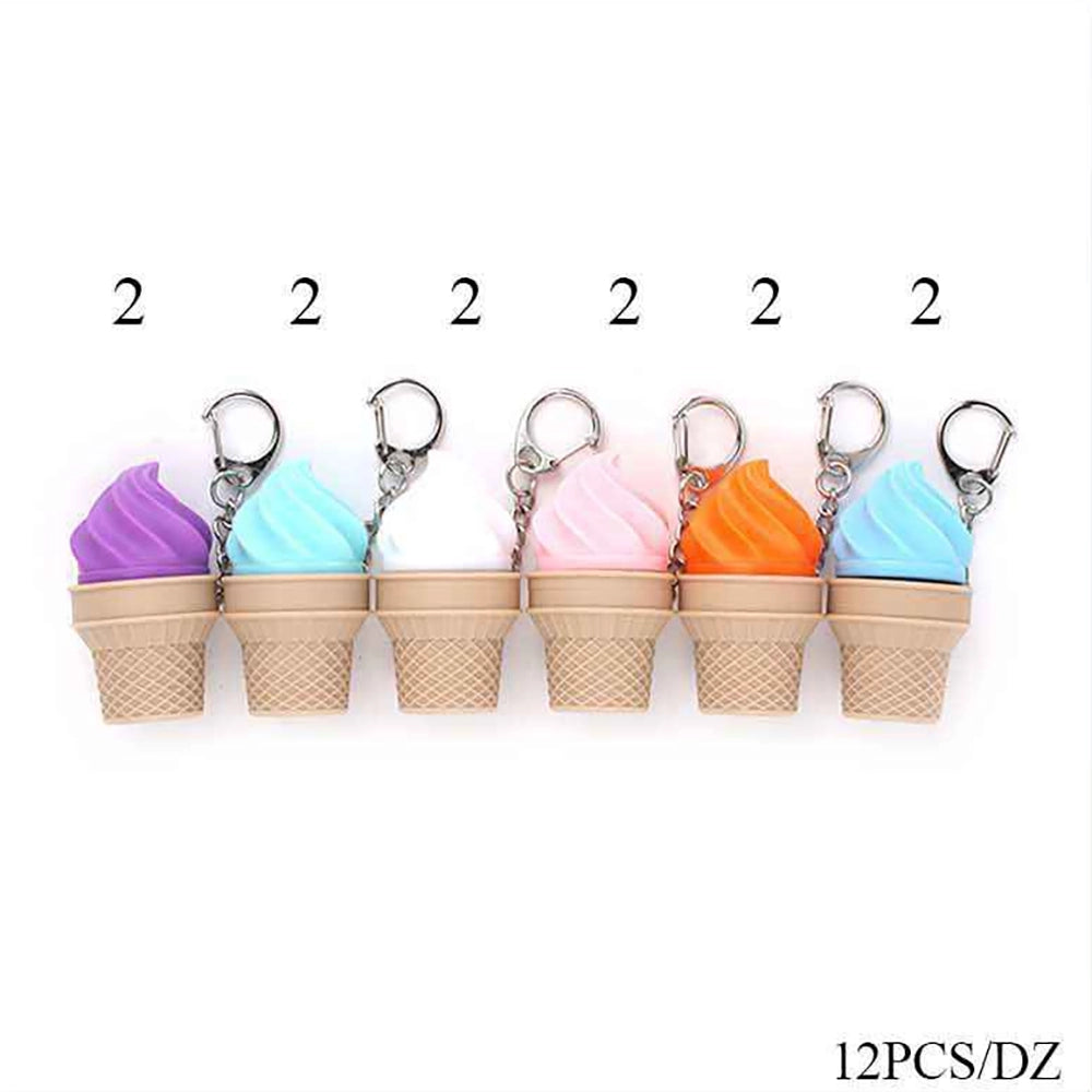 Mini 3D Printed Ice Cream Cone Keychains – Cute Squishy Fidget Toy Keyrings for Backpacks, Party Favors, Goodie Bag Fillers, and Kids' Gifts ( KBC-0811P)