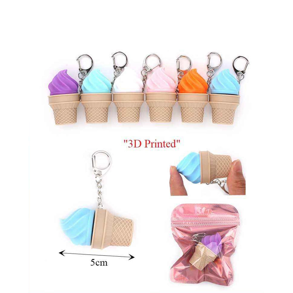 Mini 3D Printed Ice Cream Cone Keychains – Cute Squishy Fidget Toy Keyrings for Backpacks, Party Favors, Goodie Bag Fillers, and Kids' Gifts ( KBC-0811P)