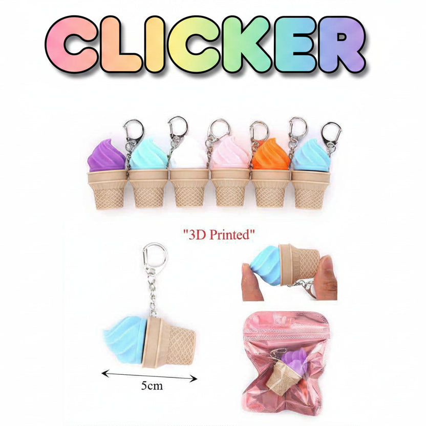 Mini 3D Printed Ice Cream Cone Keychains – Cute Squishy Fidget Toy Keyrings for Backpacks, Party Favors, Goodie Bag Fillers, and Kids' Gifts ( KBC-0811P)