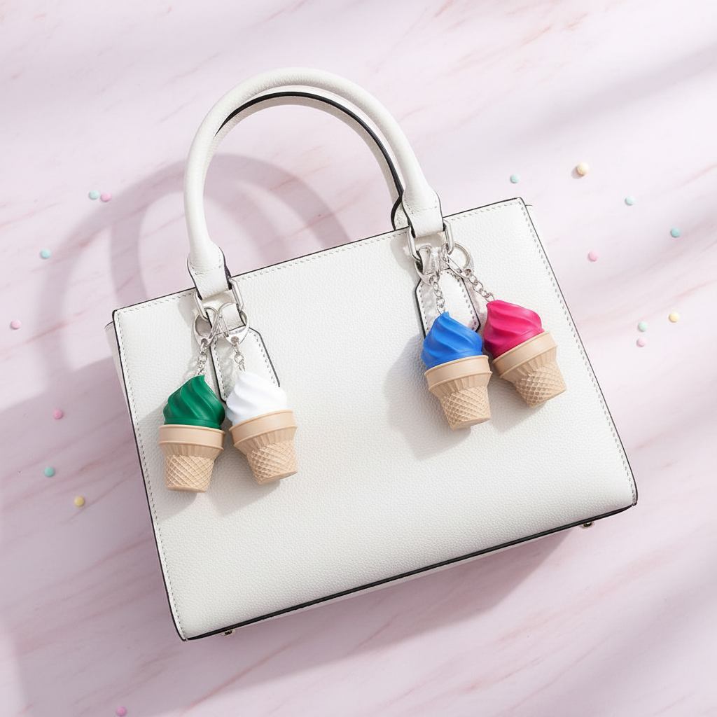 Ice Cream Cone Keychain - 3D Printed Miniature Collectible (12-Piece Set) (KBC-0811R)