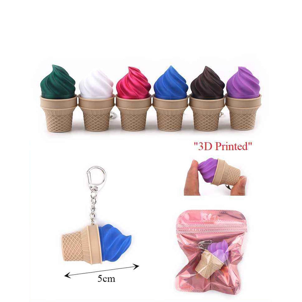 Ice Cream Cone Keychain - 3D Printed Miniature Collectible (12-Piece Set) (KBC-0811R)