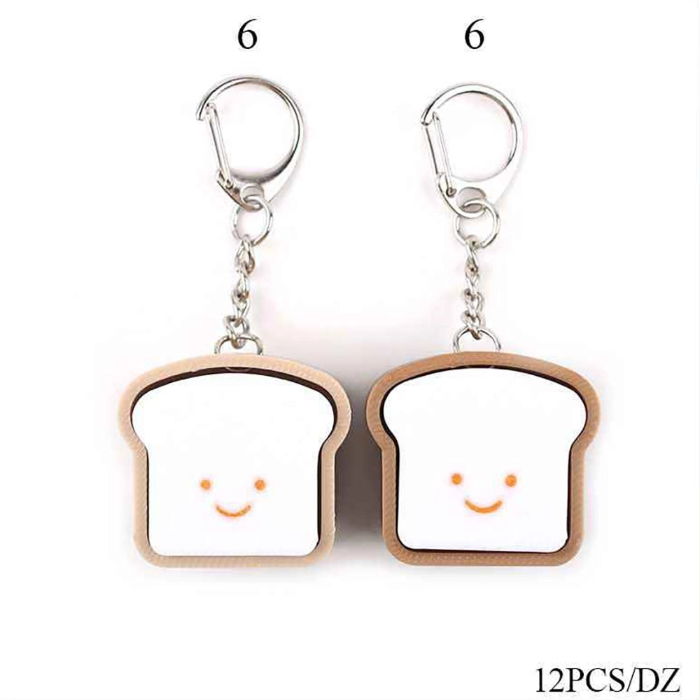 Cute 3D Printed Smiley Toast Keychain (12-Piece Pack) – Kawaii Bread Slice Keychain, Novelty Backpack Charm, Cute Party Favors (KBC-0815)