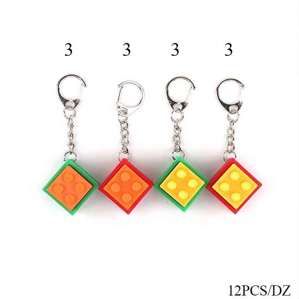 3D Printed Building Block Keychain Bulk Pack (12-Piece) – Colorful Novelty Toy Brick Keyring for Backpacks, Party Favors, Goodie Bag Stuffers, and Cute Gift Accessories (KBC-0816)
