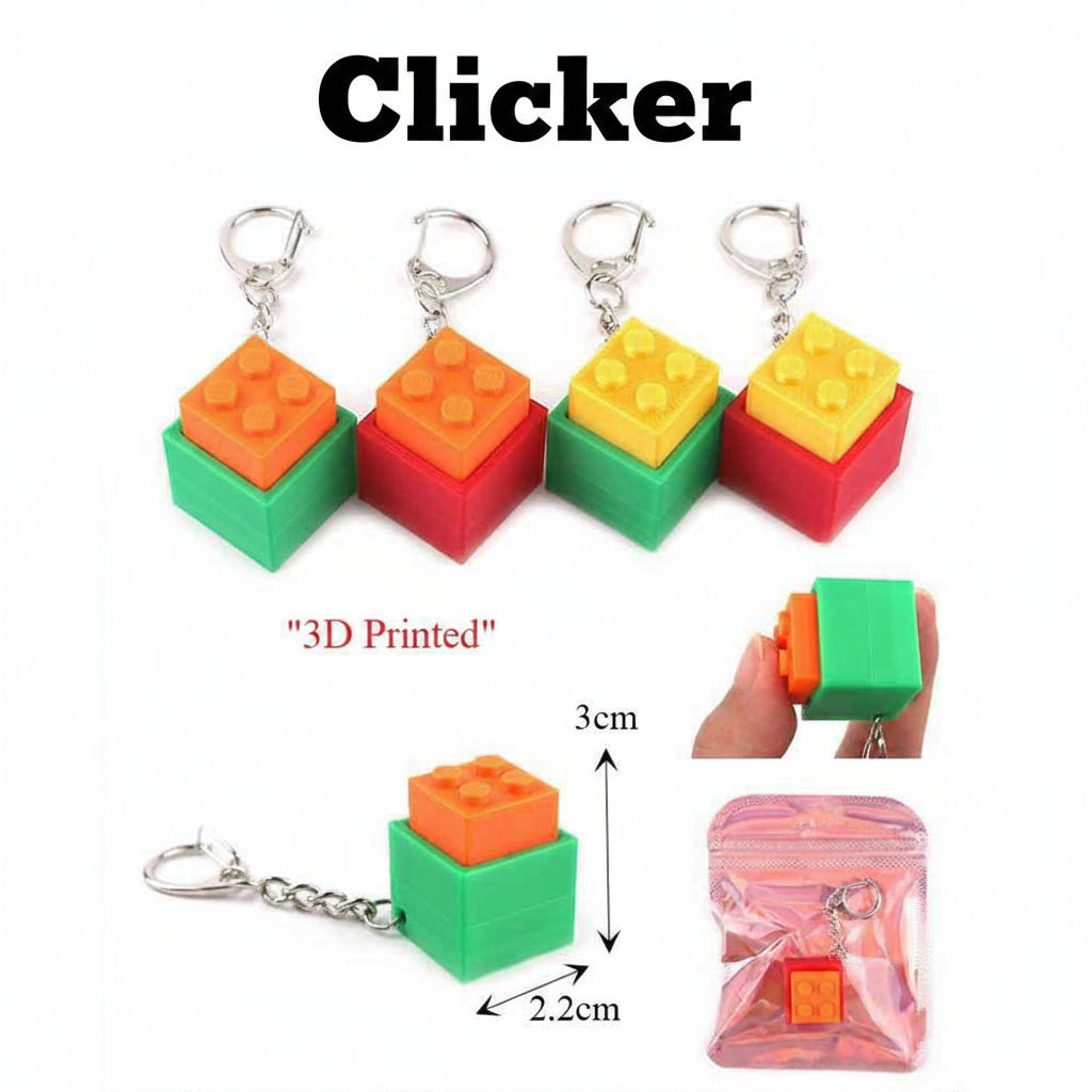 3D Printed Building Block Keychain Clicker – Colorful Novelty Toy Brick Keyring for Backpacks, Party Favors, Goodie Bag Stuffers, and Cute Gift Accessories (KBC-0816)