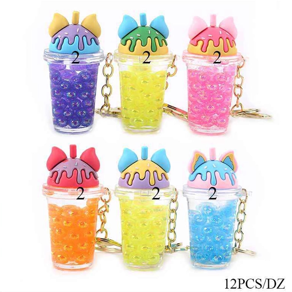 Cute Floating Liquid Boba Tea Keychain with Floating Beads & Cat Ears | Kawaii Milk Tea Drink Bag Charm Pendant for Girls & Women (7cm) (KBC-0825)
