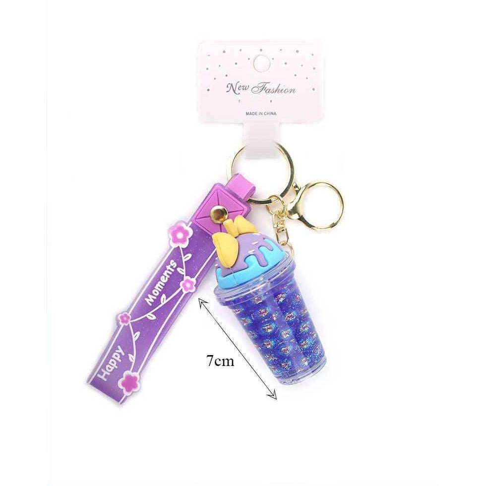 Cute Liquid Glitter Boba Cup Keychain Bulk Set (12 Pack) – Kawaii Drink Bottle Keyring with Wrist Strap & Charm for Backpacks, Bags, Party Favors (KBC-0826)