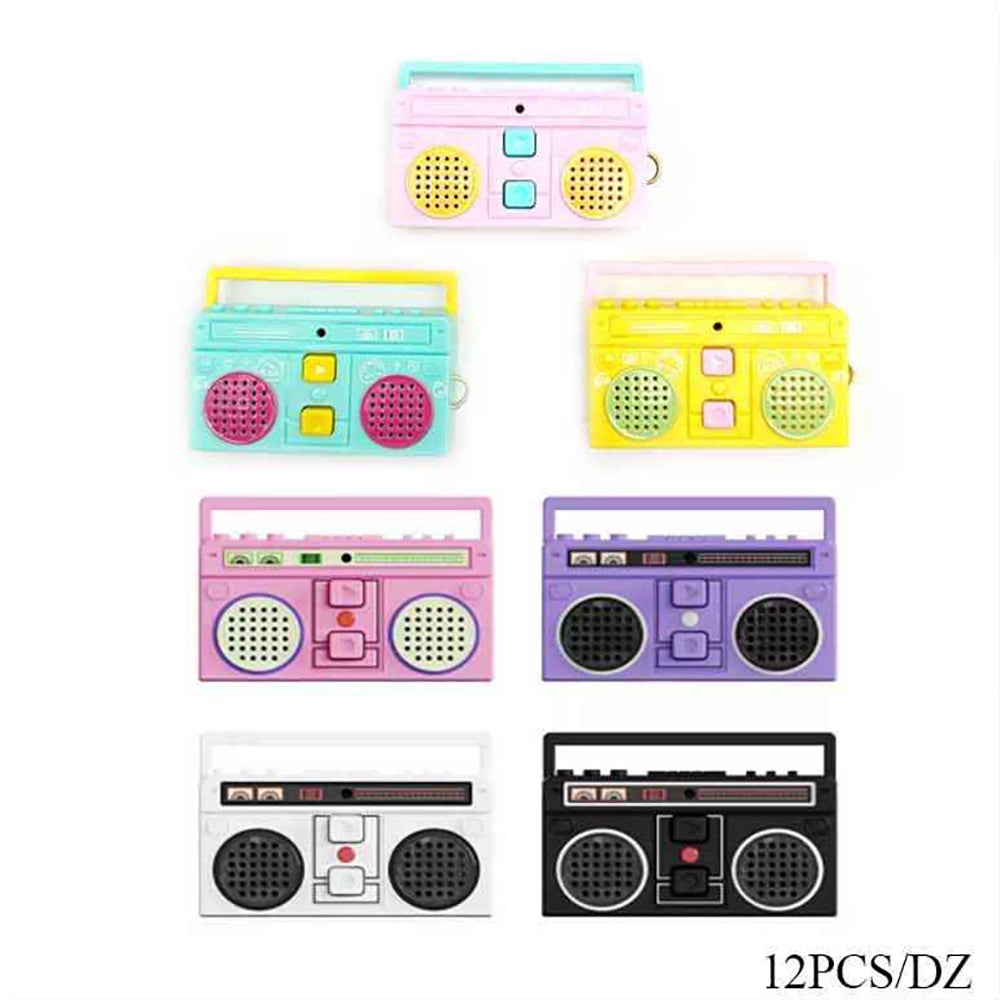 Retro Boombox Keychains Bulk Set (12 Pack) – Mini Vintage Cassette Recorder Keychain Charms, 90s Nostalgia Party Favors & Bag Accessories (KBC-0841)