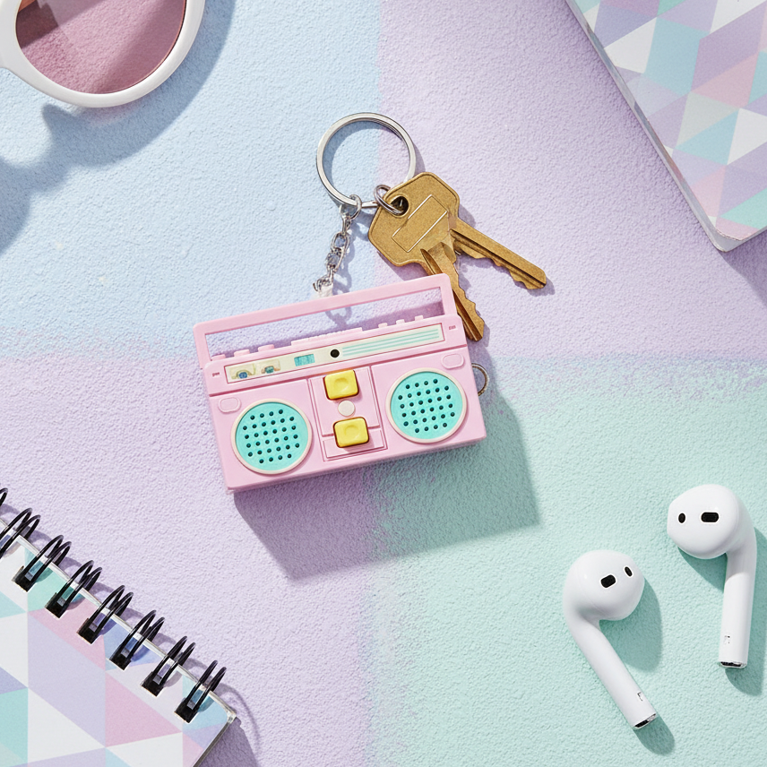 Retro Boombox Keychains Bulk Set (12 Pack) – Mini Vintage Cassette Recorder Keychain Charms, 90s Nostalgia Party Favors & Bag Accessories (KBC-0841)