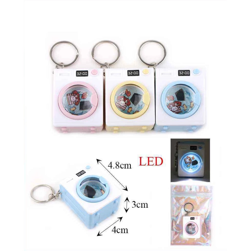 Cute Mini Washing Machine Keychain with LED Light & Moving Liquid | Novelty Bag Charm Keyring (KBC-0855)