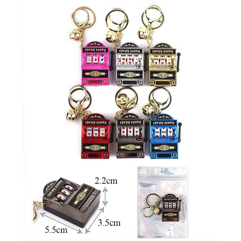 Vintage Lucky Casino Slot Machine Keychains – Novelty Pendant Keyring Bulk Set (12-Piece) KBC-0867