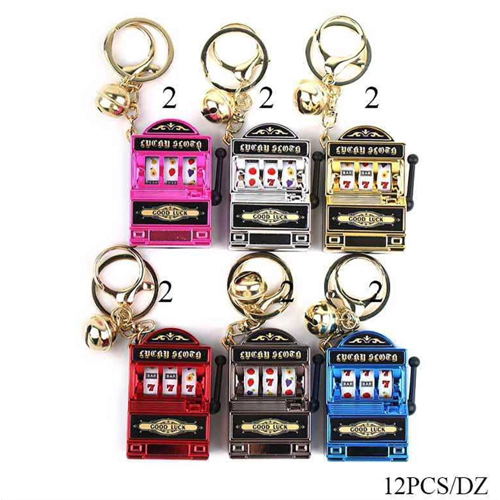 Vintage Lucky Casino Slot Machine Keychains – Novelty Pendant Keyring Bulk Set (12-Piece) KBC-0867