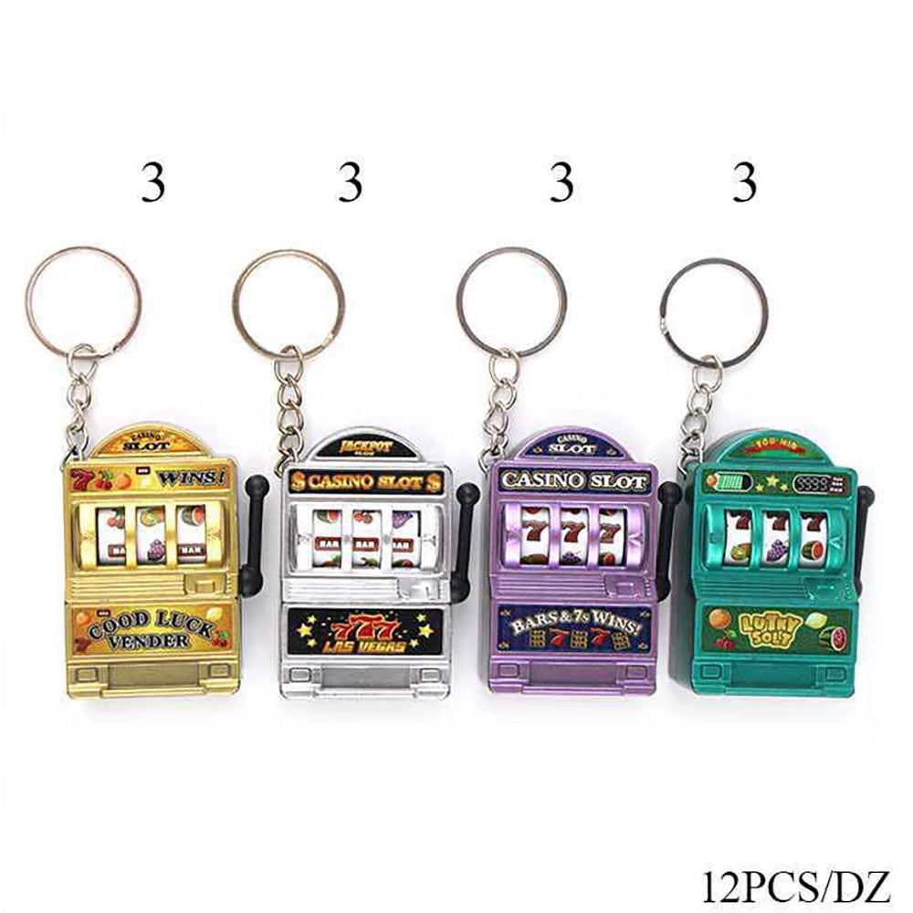 12pcs Mini Casino Slot Machine Keychains - Novelty Toy Keyring Party Favors (KBC-0868)