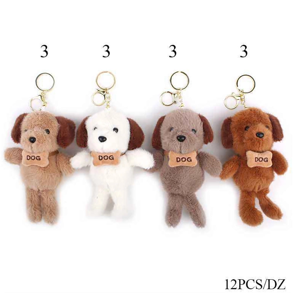 18cm Cute Plush Puppy Keychain with Bone Collar – Soft Stuffed Dog Bag Charm (12-Pack Dozen) | KBC-0898