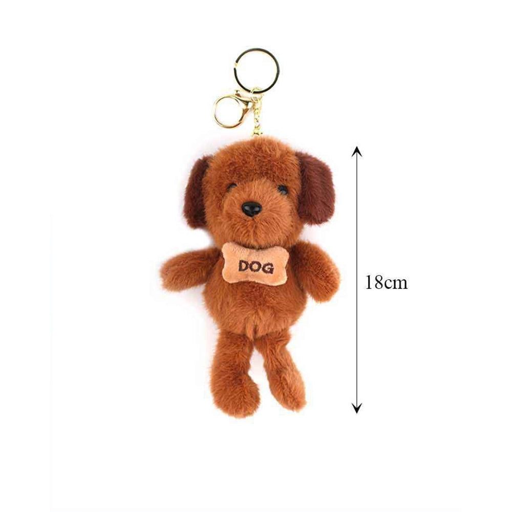18cm Cute Plush Puppy Keychain with Bone Collar – Soft Stuffed Dog Bag Charm (12-Pack Dozen) | KBC-0898