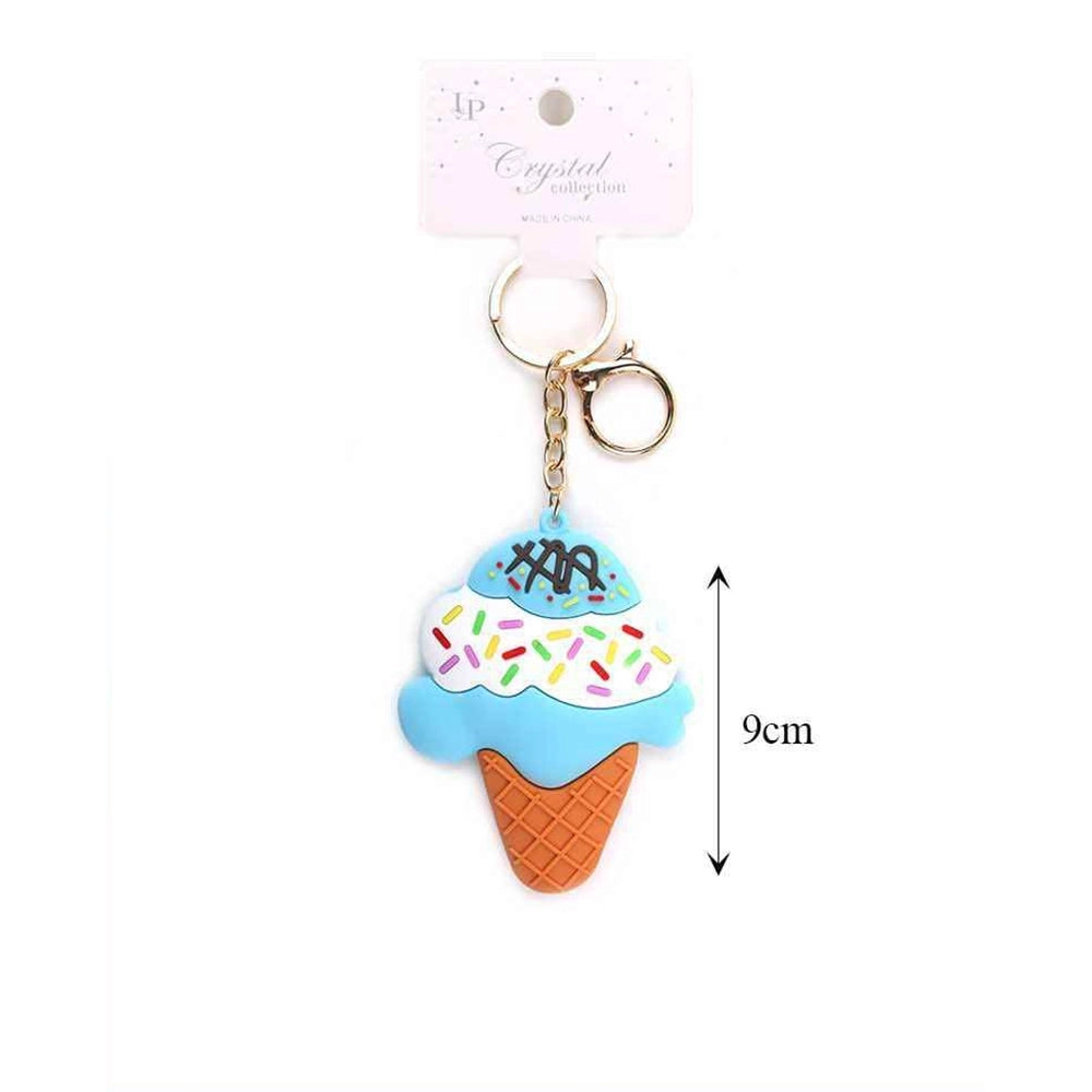 Cute Silicone Ice Cream Cone Keychain – Pastel Soft Rubber Dessert Bag Charm (9cm, 12-Pack Dozen) (KBC-0904)