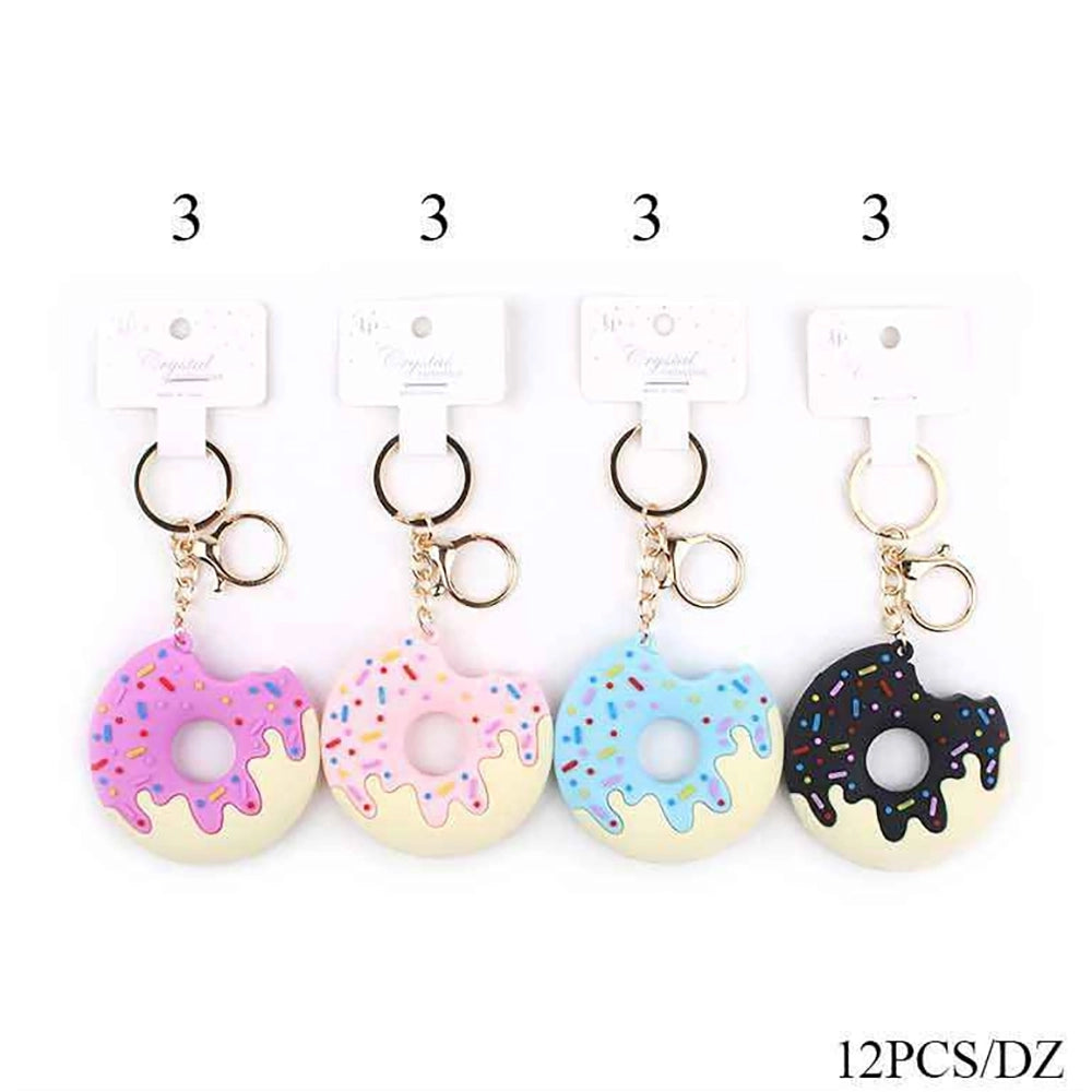 Cute Bitten Donut Silicone Keychain – Iced Doughnut Charm with Sprinkles (7cm, 12-Pack Dozen) (KBC-0905)