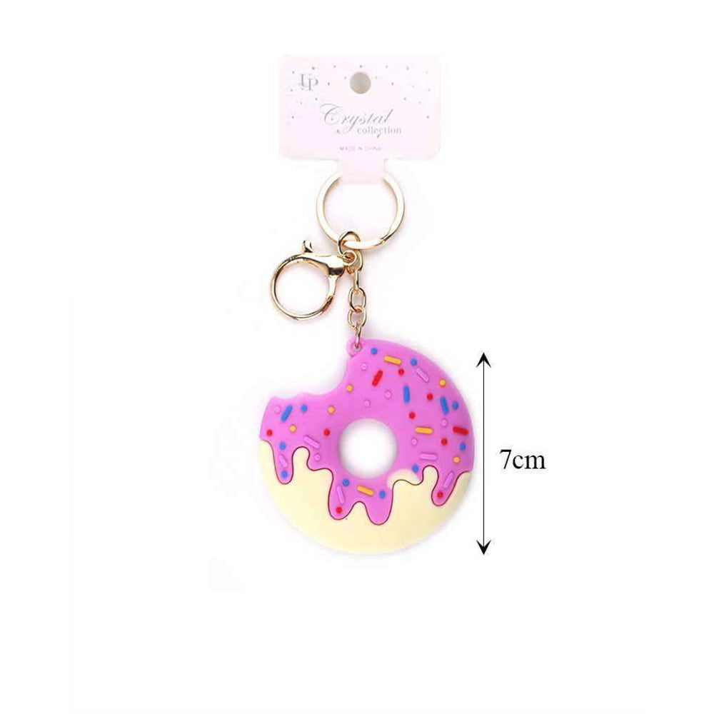 Cute Bitten Donut Silicone Keychain – Iced Doughnut Charm with Sprinkles (7cm, 12-Pack Dozen) (KBC-0905)